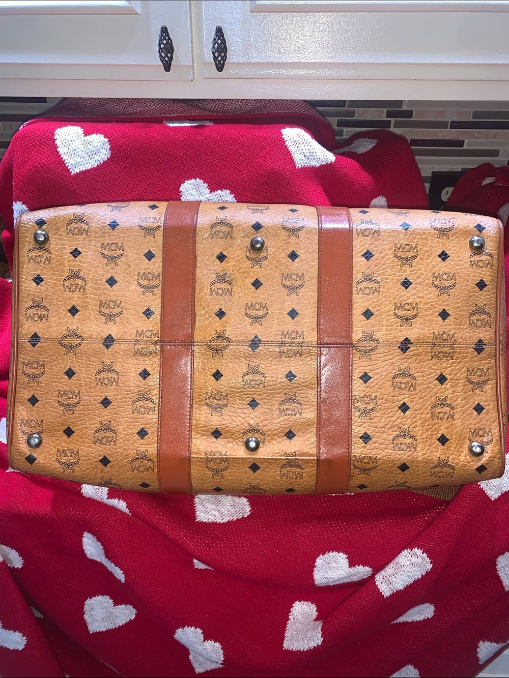 Bundle MCM Cognac Visetos Logo Duffel with Leather Trim With Free MCM Tote Made - Picture 6 of 16